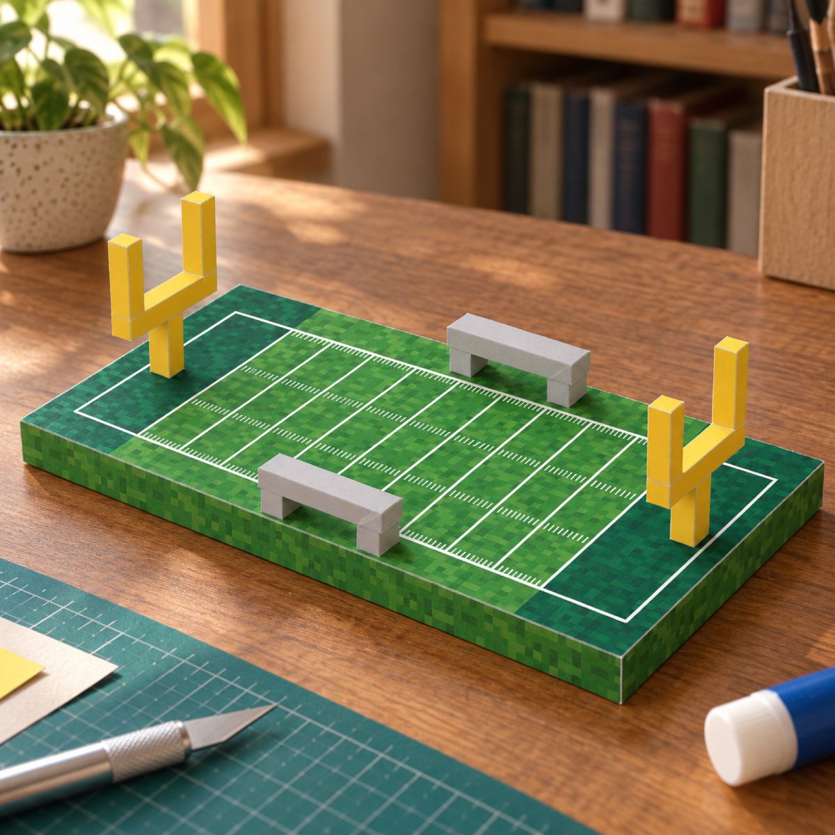 American Football Field papercraft model, assembled