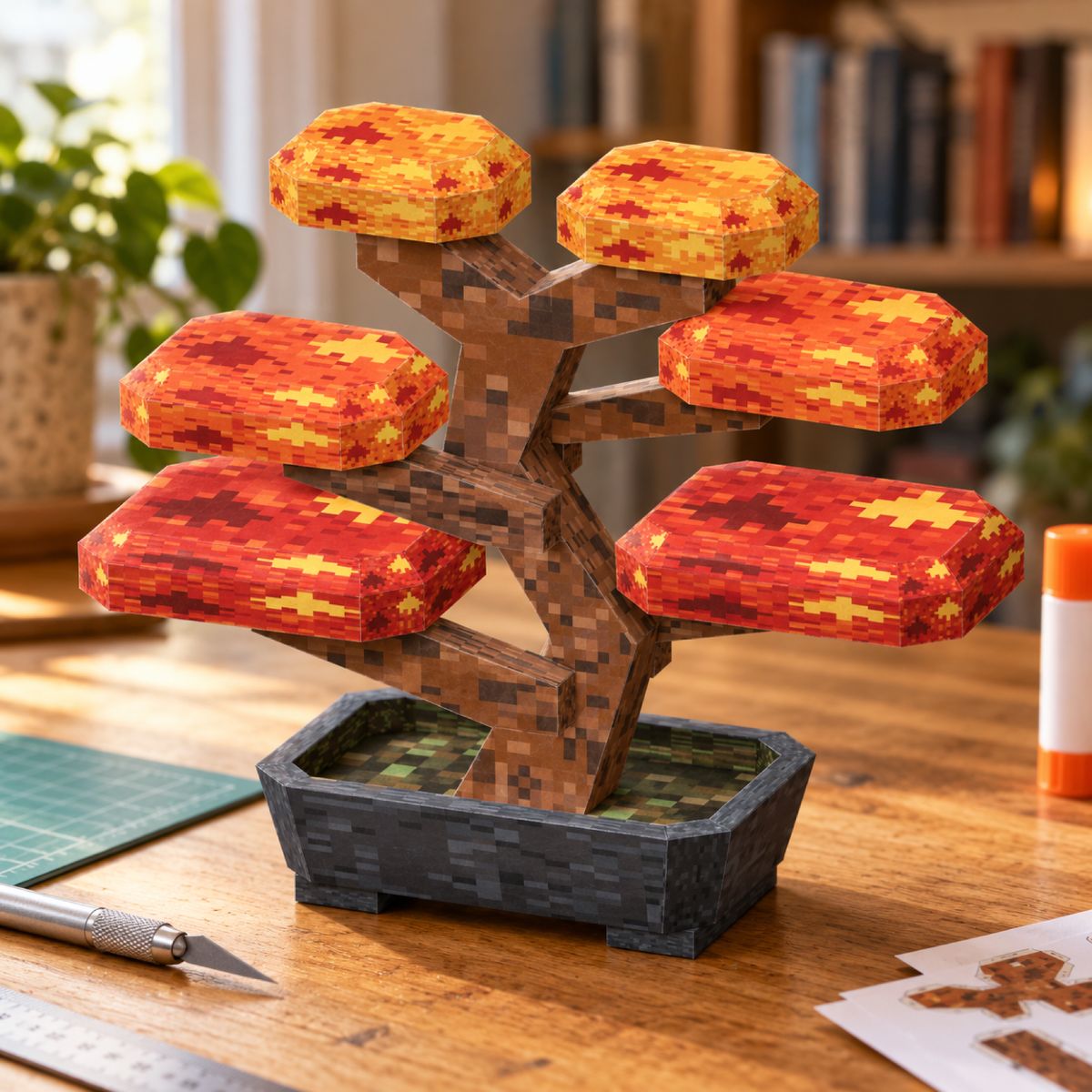 Autumn Maple Bonsai papercraft model, assembled