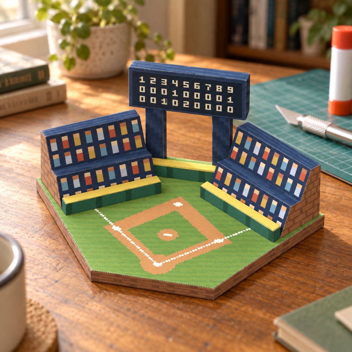 Baseball stadium papercraft model, assembled