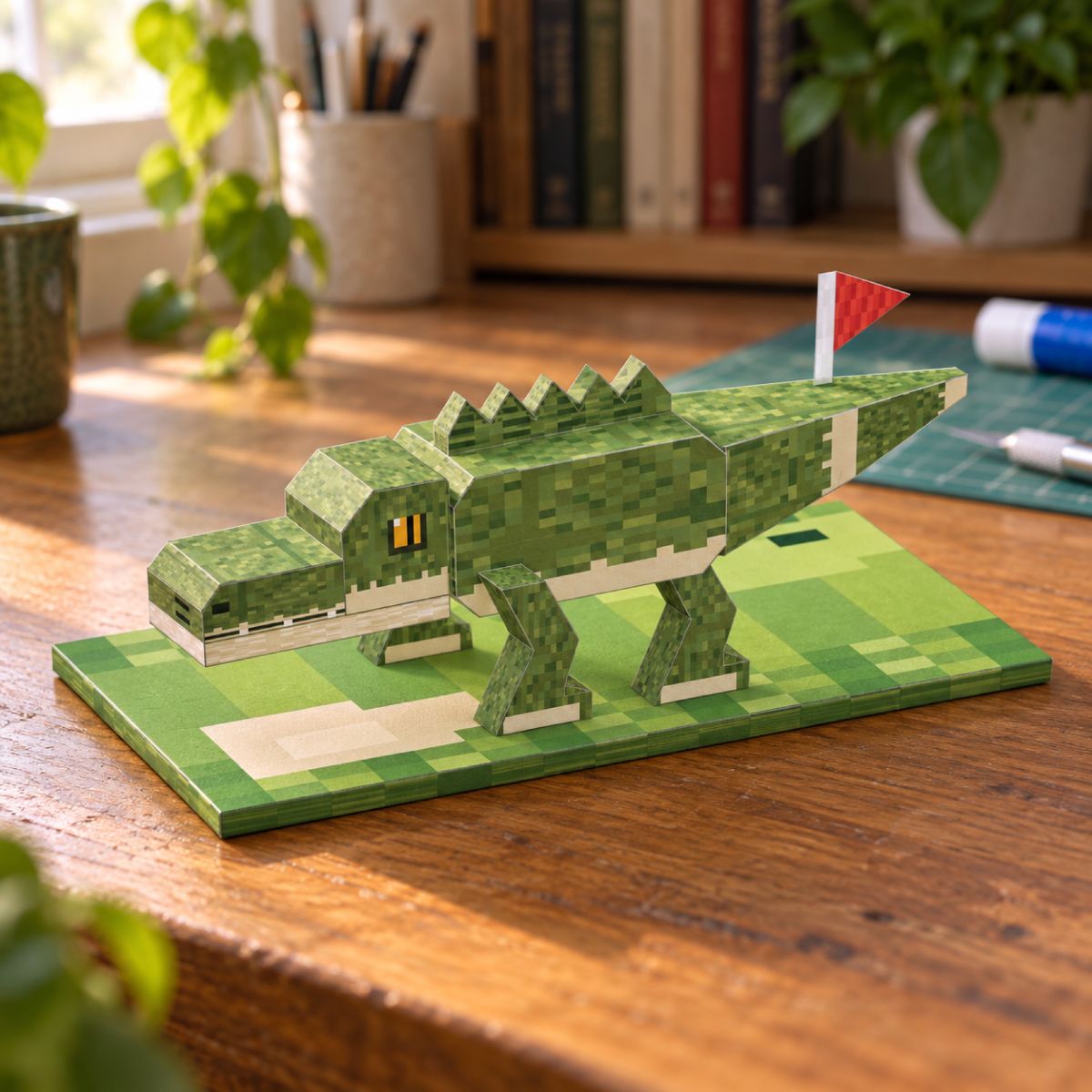 Crocodile on a Golf Course papercraft model, assembled