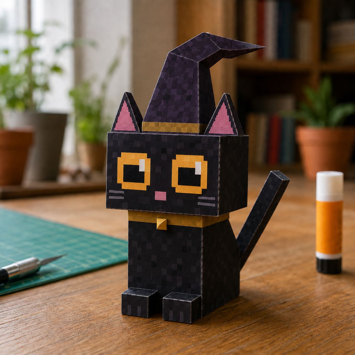Halloween Black Cat papercraft model, assembled