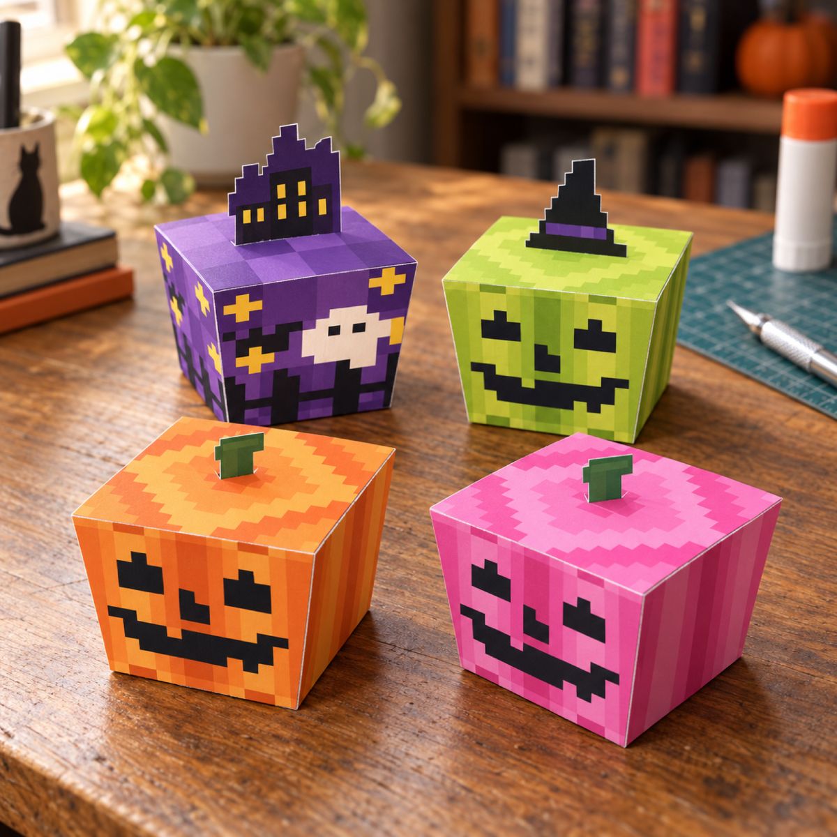Halloween Trinket Boxes papercraft model, assembled
