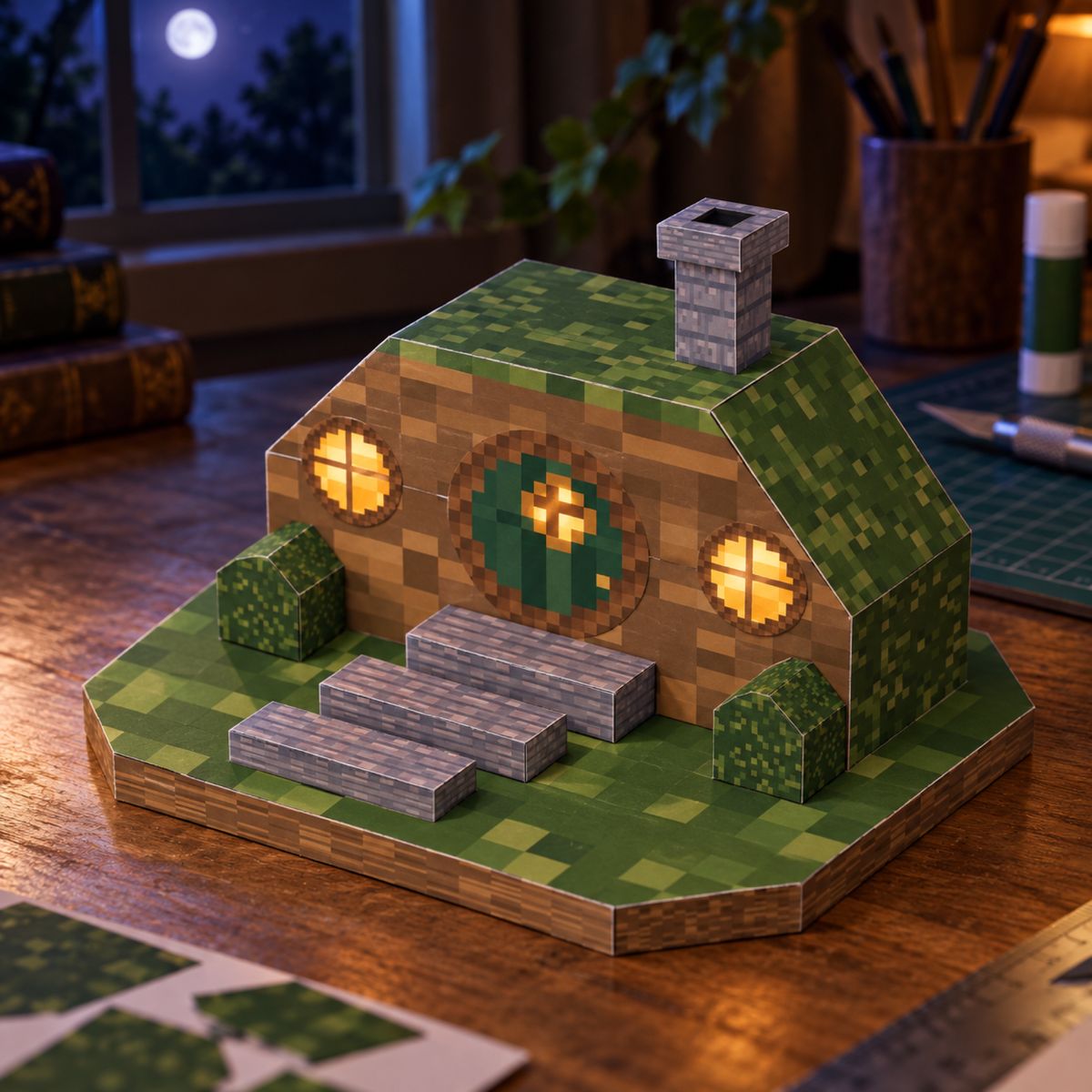 Hobbit House papercraft model, assembled