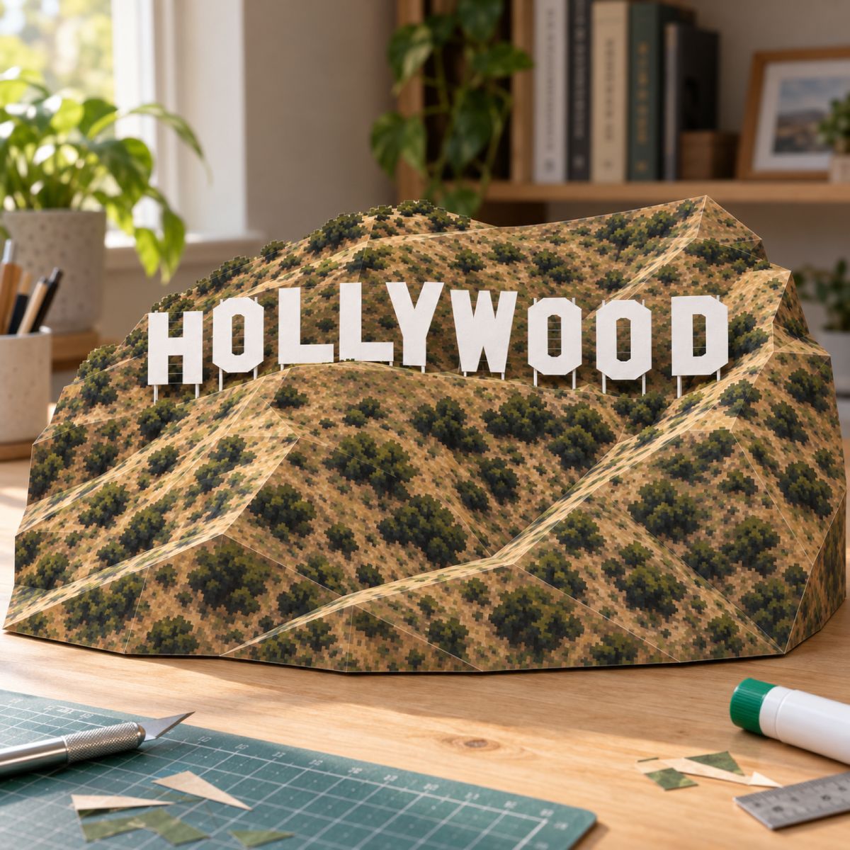 Hollywood Sign papercraft model, assembled
