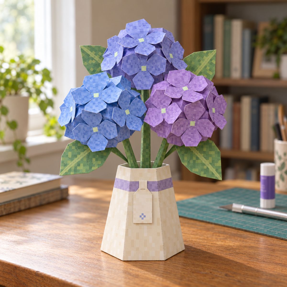 Hydrangea papercraft model, assembled