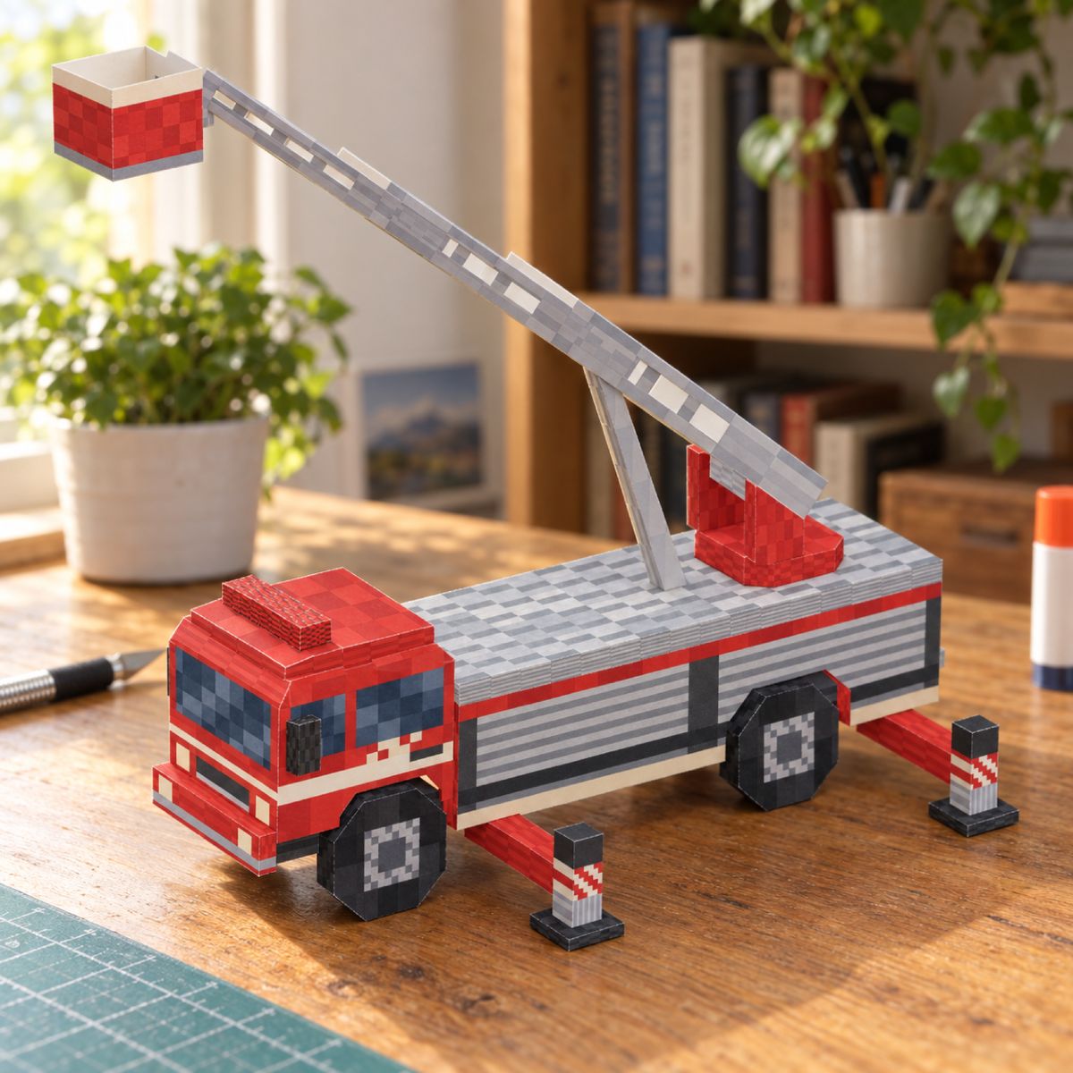 Japanese ladder fire engine papercraft model, assembled
