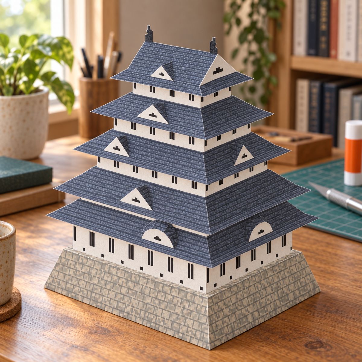 Mini Himeji Castle papercraft model, assembled