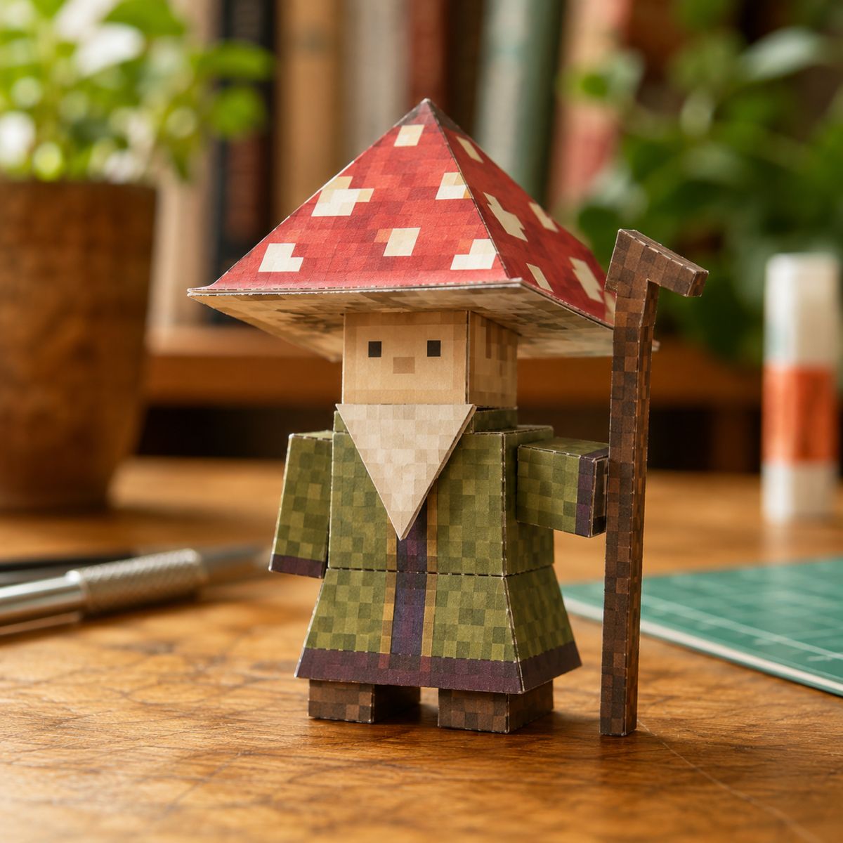 Mushroom Wizard papercraft model, assembled