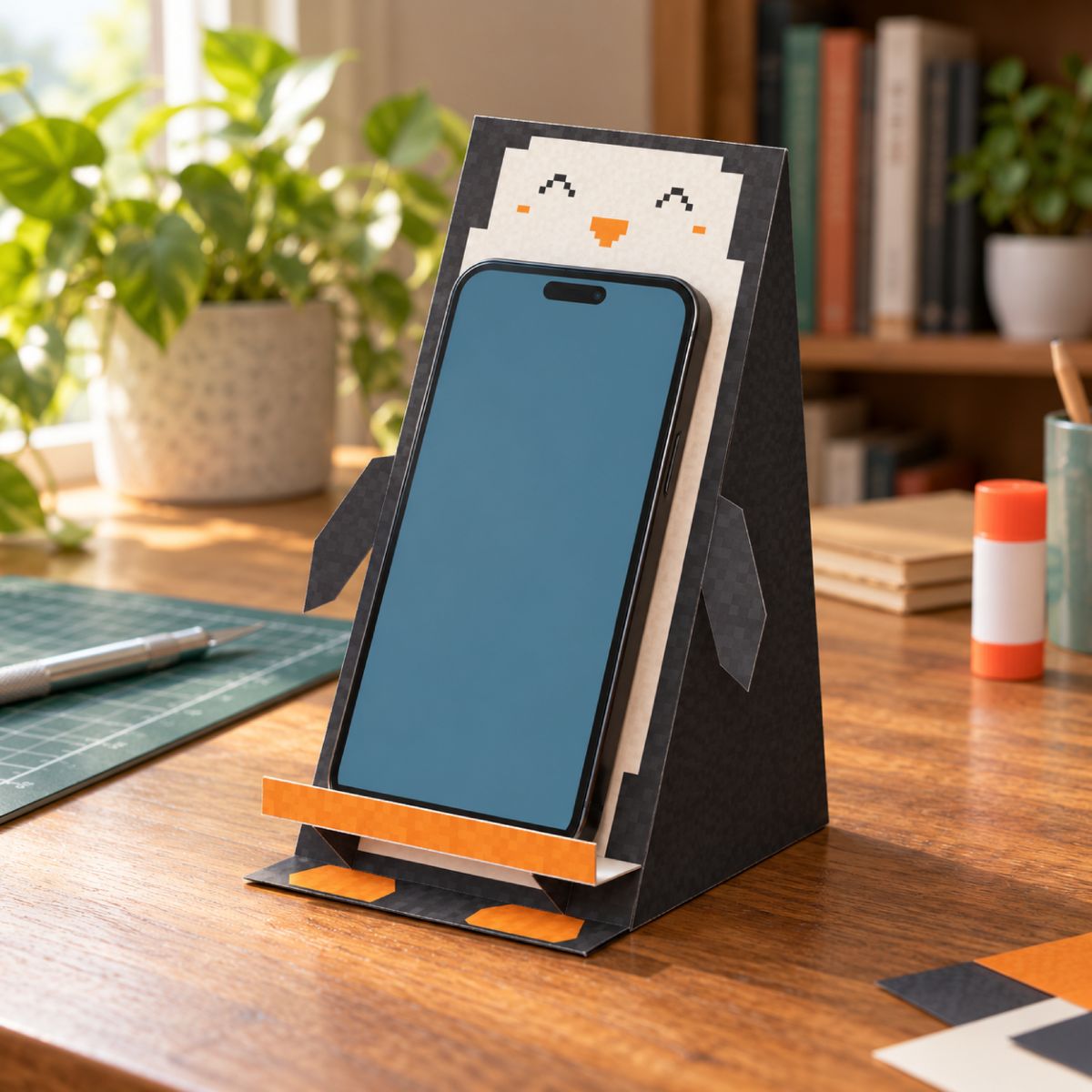 Penguin Phone Stand papercraft model, assembled