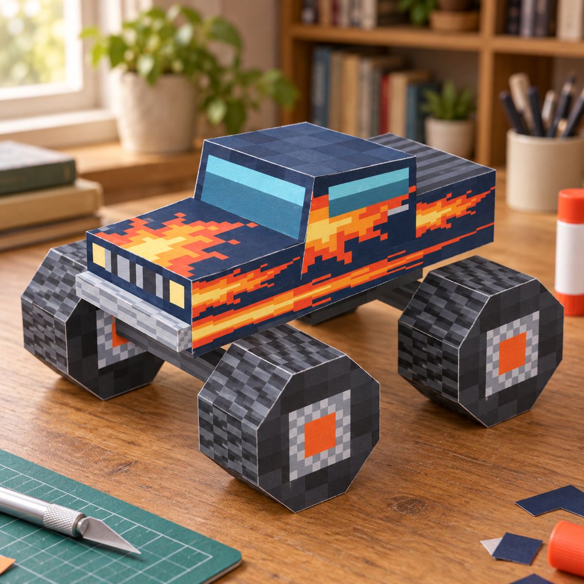 Raised Flame Monster Truck papercraft model, assembled