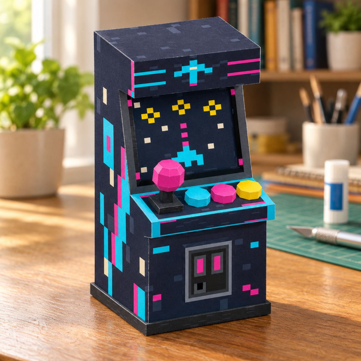 Retro Arcade Cabinet papercraft model, assembled