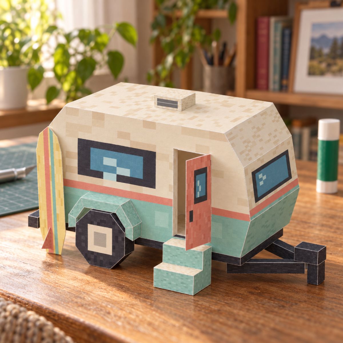 Retro camper papercraft model, assembled