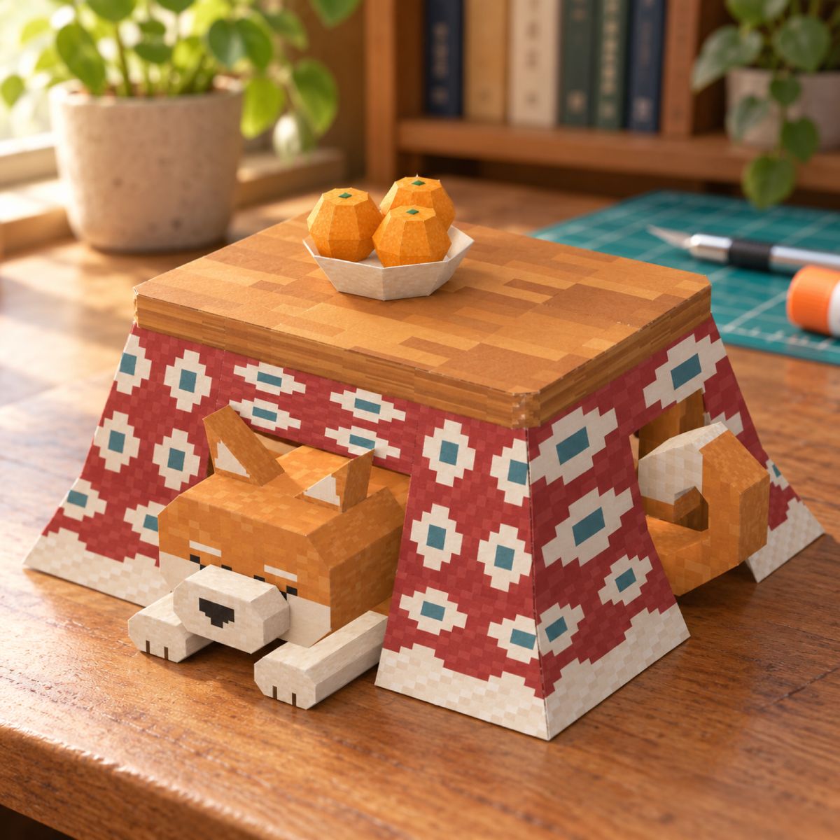 Shiba Under a Kotatsu papercraft model, assembled