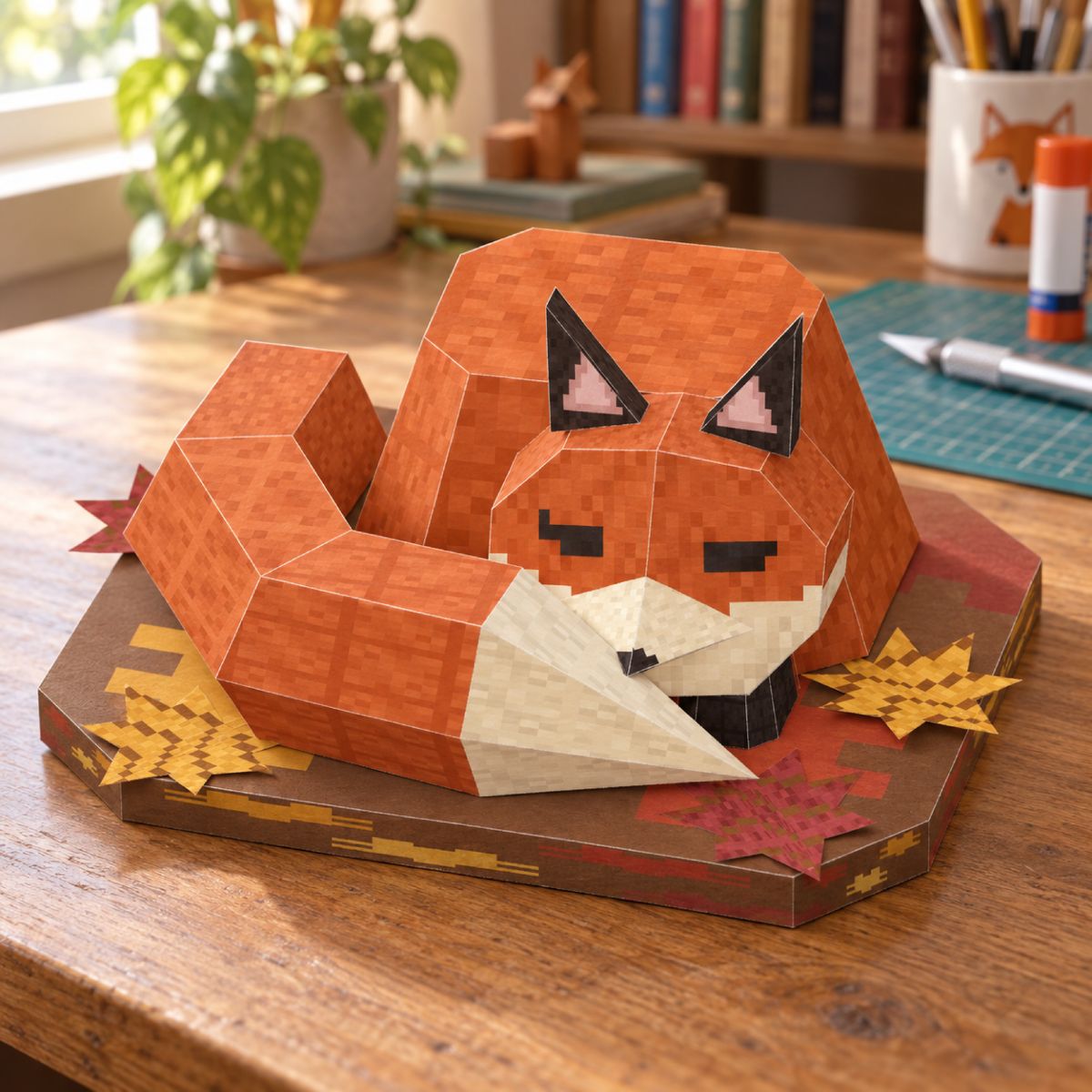 Sleeping fox papercraft model, assembled