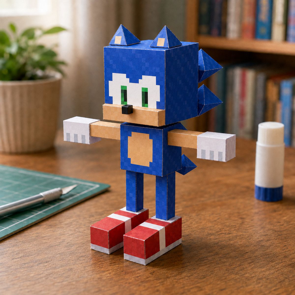 Sonic the Hedgehog papercraft model, assembled