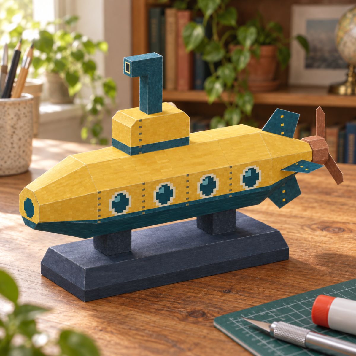 Submarine on a pedestal papercraft model, assembled
