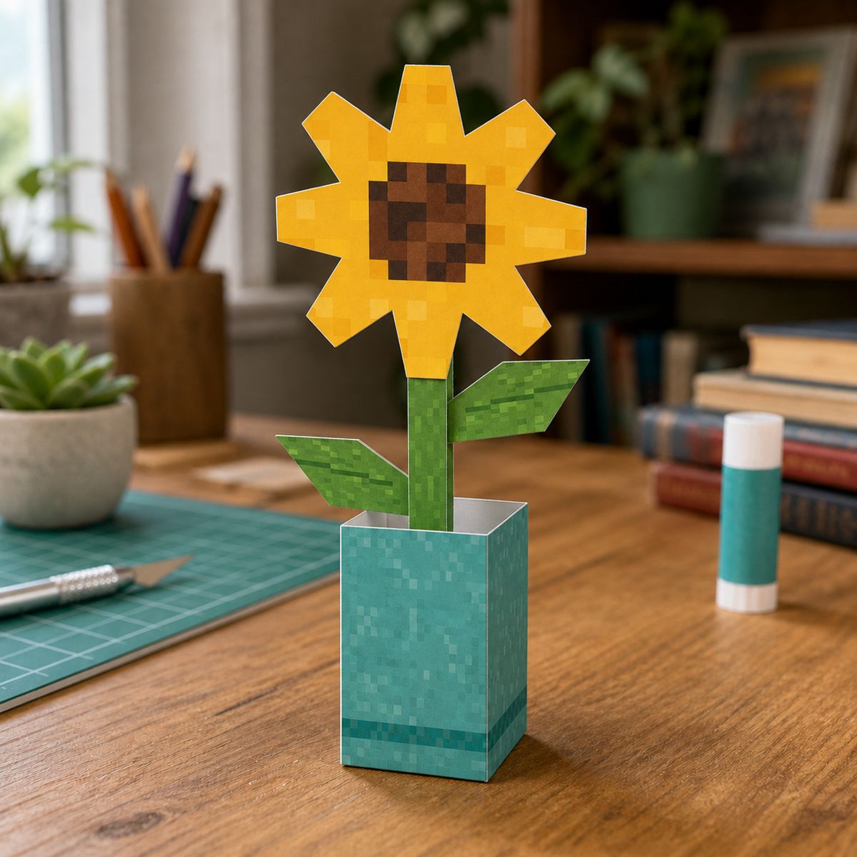 Sunflower papercraft model, assembled