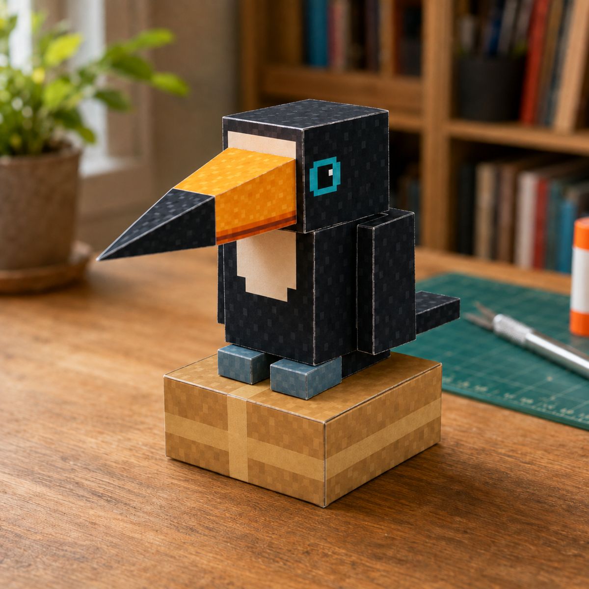 Toucan on a Box papercraft model, assembled