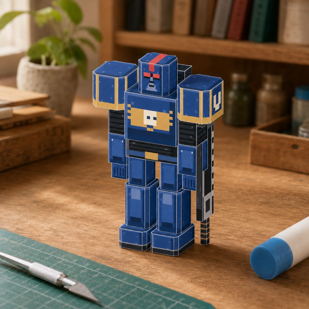 Space Marine with Chainsword papercraft model, assembled