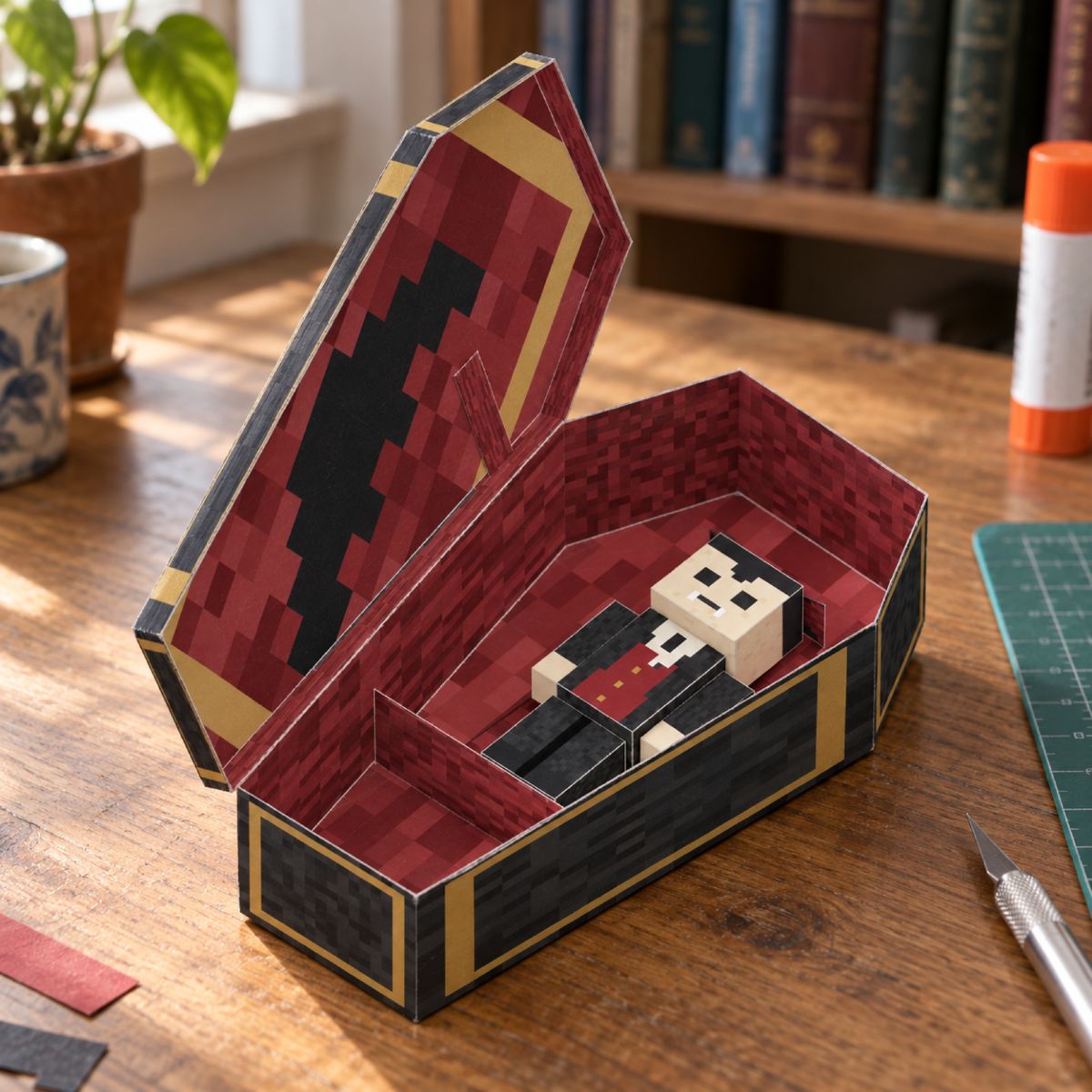 Vampire coffin gift box papercraft model, assembled